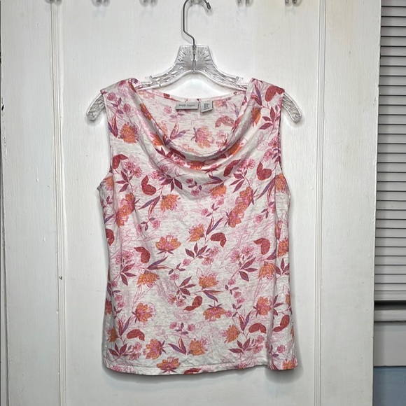 Haute Hippie Floral Drape Neck Top 100% Linen Sleeveless Boho - Picture 2 of 7